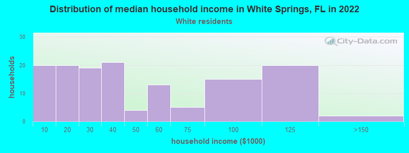 Distribution of median household income in White Springs, FL in 2022