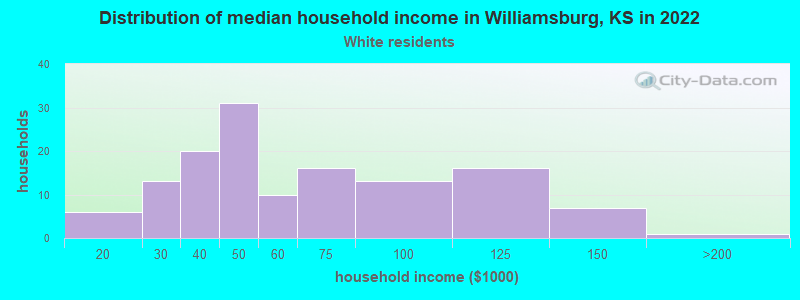 Distribution of median household income in Williamsburg, KS in 2022