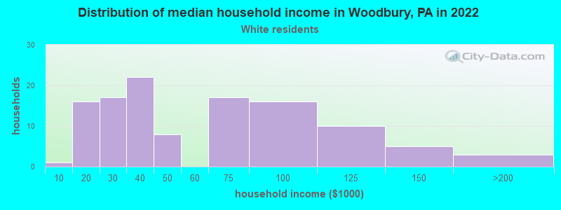 Distribution of median household income in Woodbury, PA in 2022