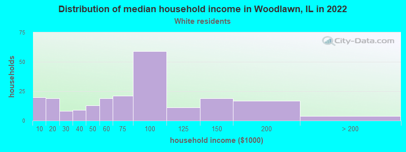 Distribution of median household income in Woodlawn, IL in 2022