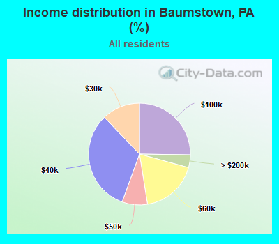 Income distribution in Baumstown, PA (%)