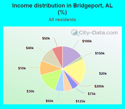 Income distribution in Bridgeport, AL (%)