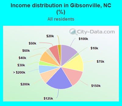 Income distribution in Gibsonville, NC (%)
