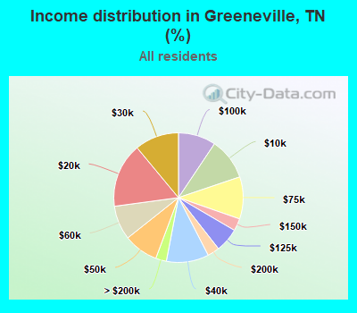 Income distribution in Greeneville, TN (%)