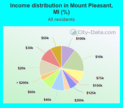 Income distribution in Mount Pleasant, MI (%)