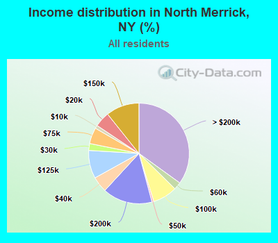 Income distribution in North Merrick, NY (%)