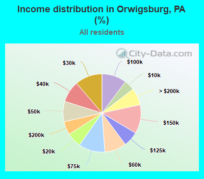 Income distribution in Orwigsburg, PA (%)