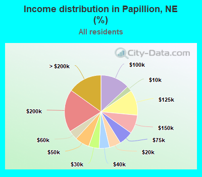 Income distribution in Papillion, NE (%)