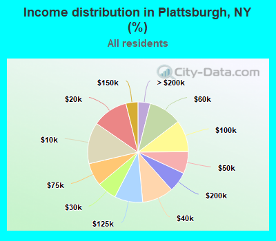 Income distribution in Plattsburgh, NY (%)