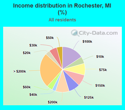 Income distribution in Rochester, MI (%)
