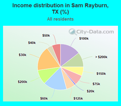 Income distribution in Sam Rayburn, TX (%)