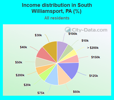 Income distribution in South Williamsport, PA (%)