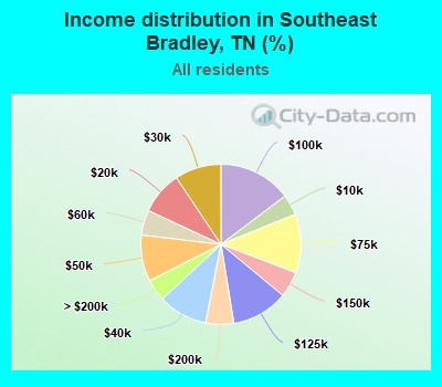 Income distribution in Southeast Bradley, TN (%)