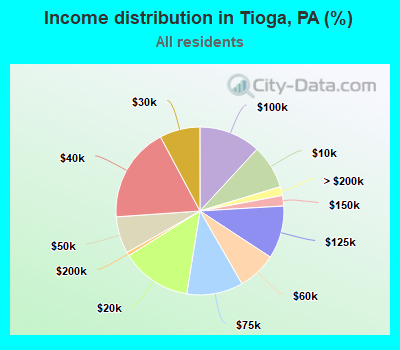 Income distribution in Tioga, PA (%)
