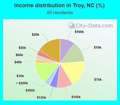 Income distribution in Troy, NC (%)