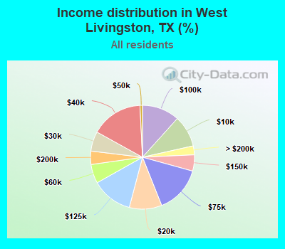 Income distribution in West Livingston, TX (%)