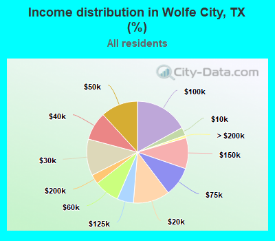 Income distribution in Wolfe City, TX (%)