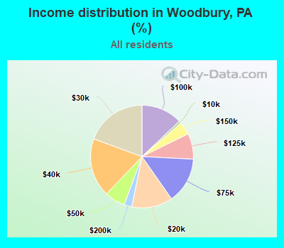 Income distribution in Woodbury, PA (%)