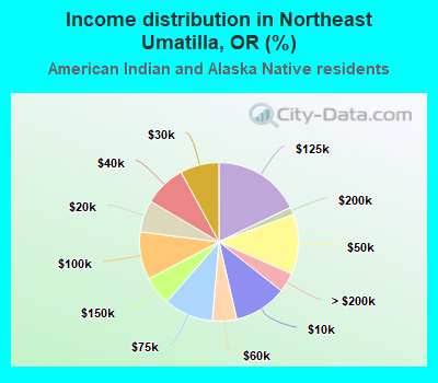 Income distribution in Northeast Umatilla, OR (%)