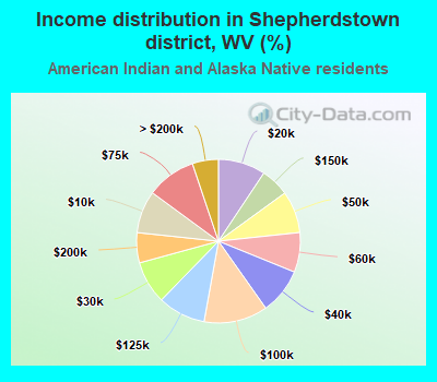Income distribution in Shepherdstown district, WV (%)