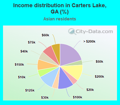 Income distribution in Carters Lake, GA (%)