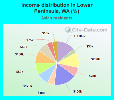 Income distribution in Lower Peninsula, WA (%)