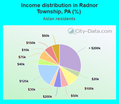 Income distribution in Radnor Township, PA (%)