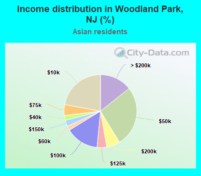 Income distribution in Woodland Park, NJ (%)