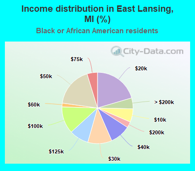Income distribution in East Lansing, MI (%)