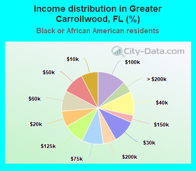 Income distribution in Greater Carrollwood, FL (%)