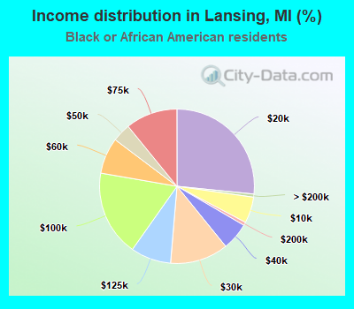 Income distribution in Lansing, MI (%)