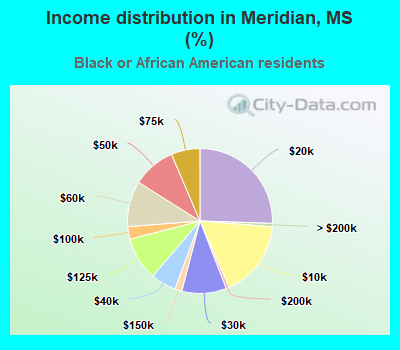 Income distribution in Meridian, MS (%)