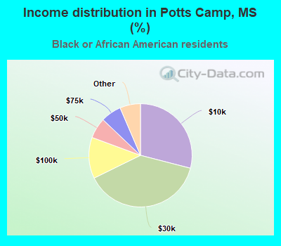 Income distribution in Potts Camp, MS (%)