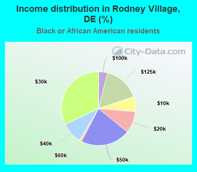 Income distribution in Rodney Village, DE (%)