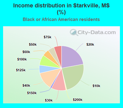 Income distribution in Starkville, MS (%)