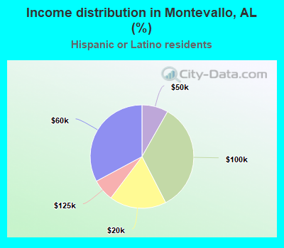 Income distribution in Montevallo, AL (%)