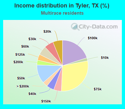 Income distribution in Tyler, TX (%)