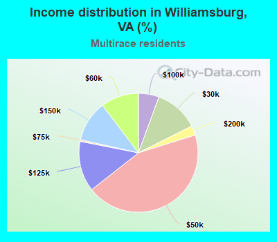 Income distribution in Williamsburg, VA (%)