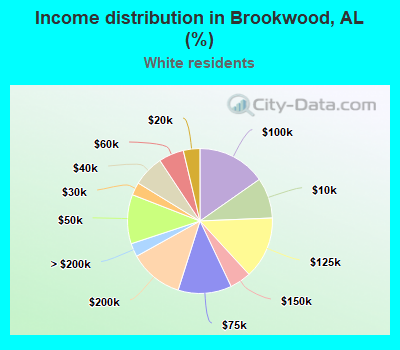Income distribution in Brookwood, AL (%)