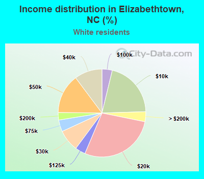 Income distribution in Elizabethtown, NC (%)
