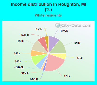 Income distribution in Houghton, MI (%)
