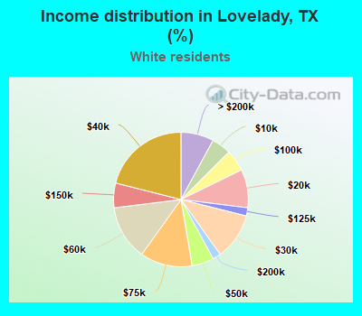 Income distribution in Lovelady, TX (%)