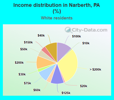 Income distribution in Narberth, PA (%)