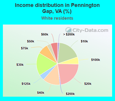 Income distribution in Pennington Gap, VA (%)
