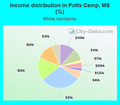 Income distribution in Potts Camp, MS (%)