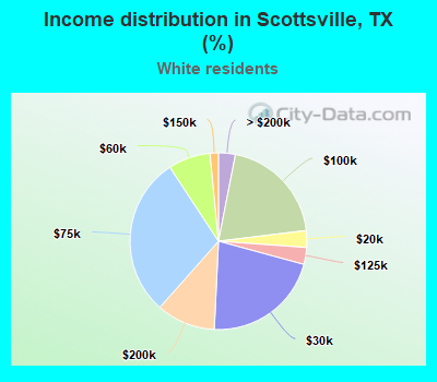 Income distribution in Scottsville, TX (%)