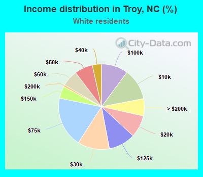 Income distribution in Troy, NC (%)