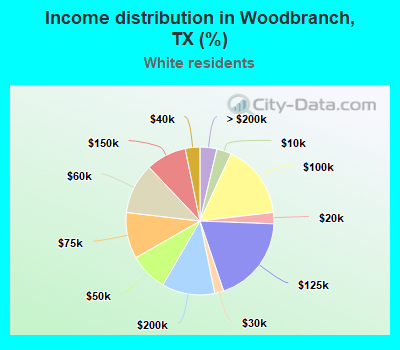 Income distribution in Woodbranch, TX (%)