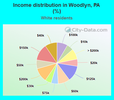 Income distribution in Woodlyn, PA (%)