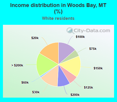 Income distribution in Woods Bay, MT (%)